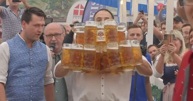 This German Man Broke His Own Record And Carried 29 Jugs Of Beer