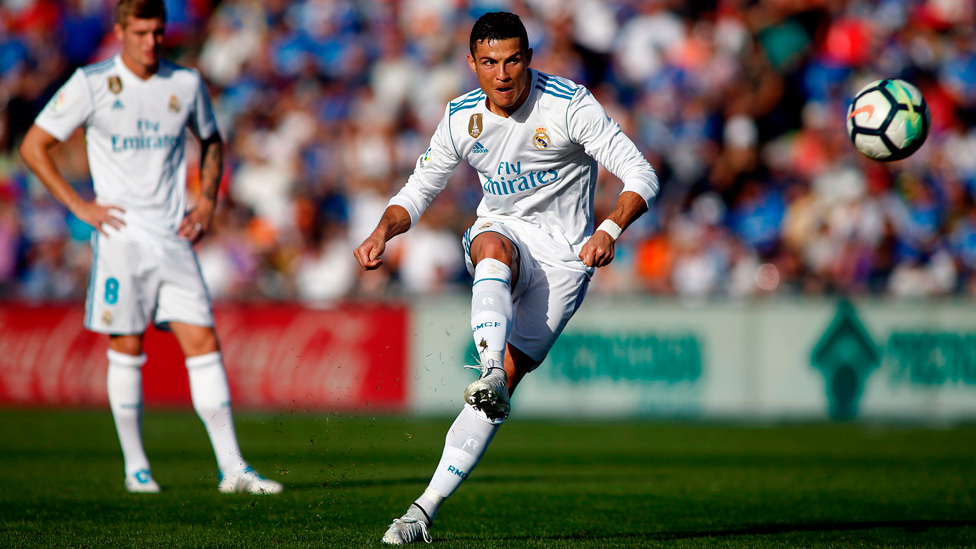  Cristiano Ronaldo is seen scoring a goal with his right foot during the European Championship.