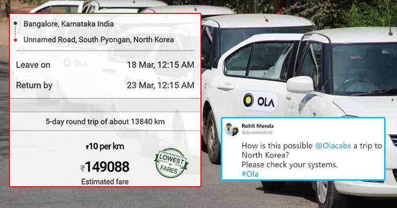 Bangalore to North Korea Ola