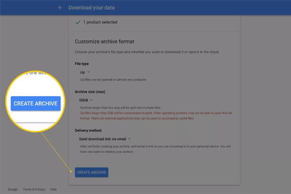 Create Archive - Gmail Backup