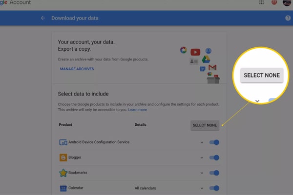 Select None - Gmail Backup