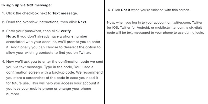 two factor twitter signup via sms